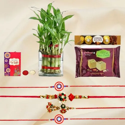 Attention-Getting 2 Tier Bamboo Plant N Family Rakhi