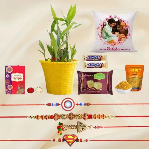 Exclusive Family Rakhi Set N 2 Tier Lucky Bamboo Plant