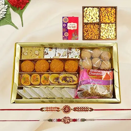 Stunning Rudrakhsha Rakhi with Sweets Treat