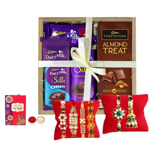 Basket Full of Choco Delights with Rakhi Pairings