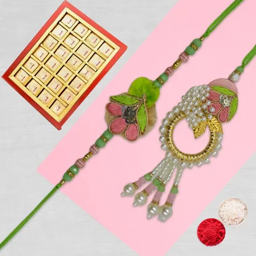 Green Resam Thread Rakhi Lumba with Choco Bites