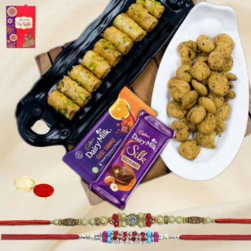 Gourmet Roll Baklawa n Dairy Milk with Fancy Rakhi Duo