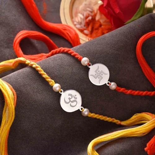Om Silver Rakhi Duos