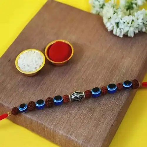 Awesome Evil Eye N Rudraksh Beaded Rakhi