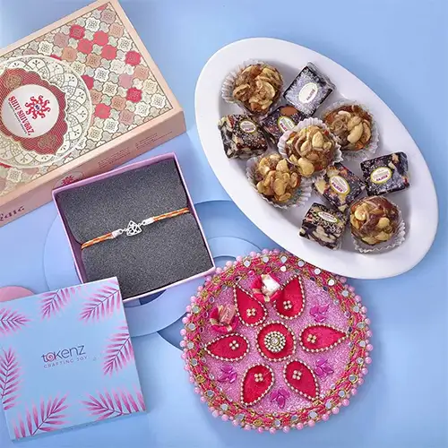 Exclusive Silver Rakhi Sugar Free Hamper