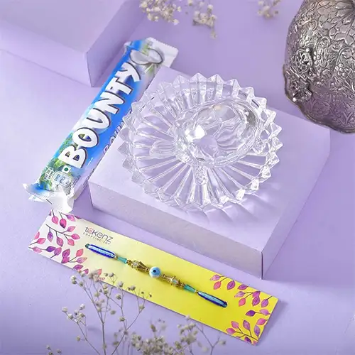 Exclusive Evil Eye Rakhi with Good luck crystal tortoise Showpiece