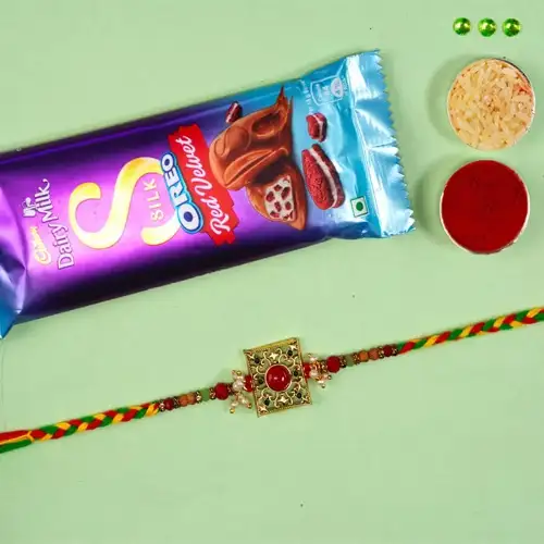 Attractive Kundan Rakhi n Cadbury Silk Duo