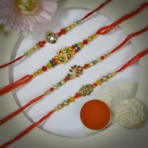 Gorgeous Set of 4 Kundan Rakhi for Brothers