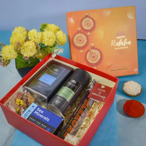 Wonderful Rakhi n Mens Grooming Kits Hamper