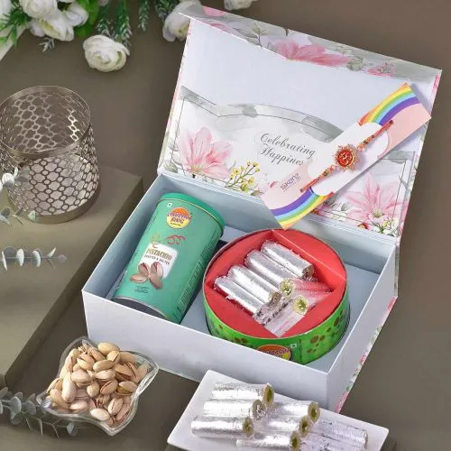 Designer Om Rakhi with Sweet N Nuts Treat