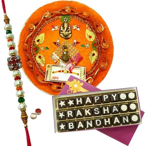 Magnificent Gift of Indulgent Rakshabandhan Chocolates with Crafty Thali