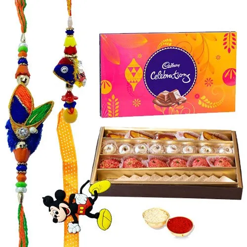 Breathtaking Gift of Chocolacious Cadbury Celebration Pack and Appetizing Sweets made by <font color=#FF0000>Haldiram</font>s