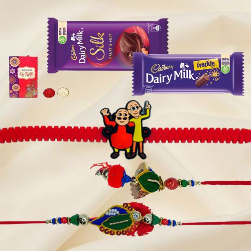 Enchanting Family Rakhi Set with Cadbury Dairy Milk Chocolates