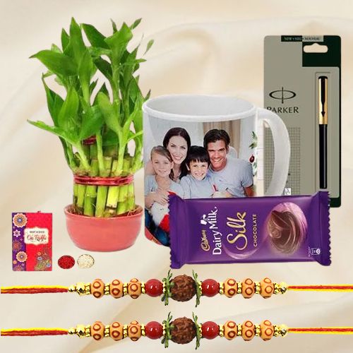 Good Luck Plant with Personalized Coffee Mug on Rakhi