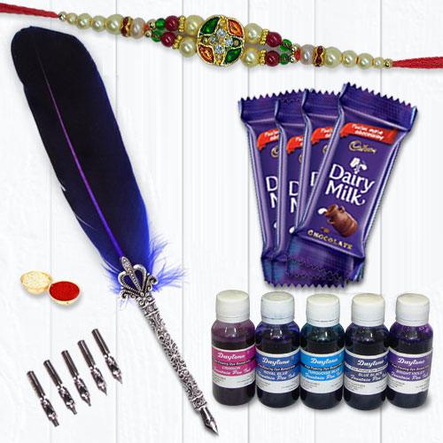 Calligraphy Quill Set with Ink, Chocolates n Rakhi