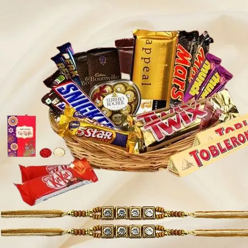 Twin Stone Rakhi with Imported Chocolates for Brothers