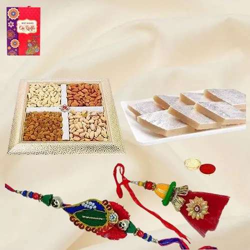 Bhaiya Bhabhi Rakhi with Kaju Katli n Dry Fruits