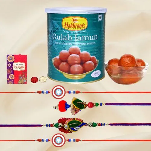 Send Haldirams Gulab Jamum with Rakhi Family Set