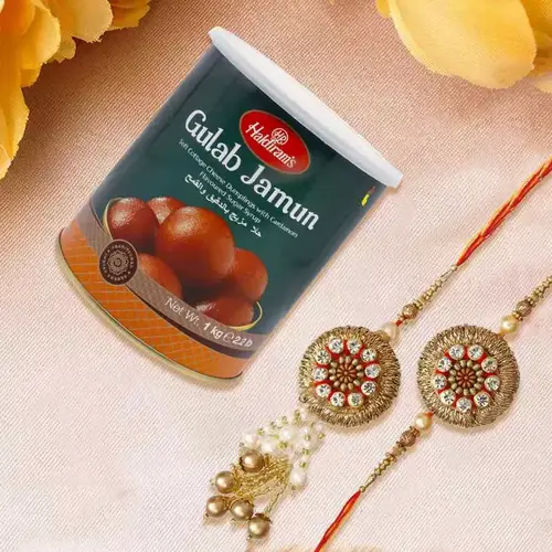 Stylish Bhaiya Bhabhi Rakhi Set N Gulab Jamun Combo