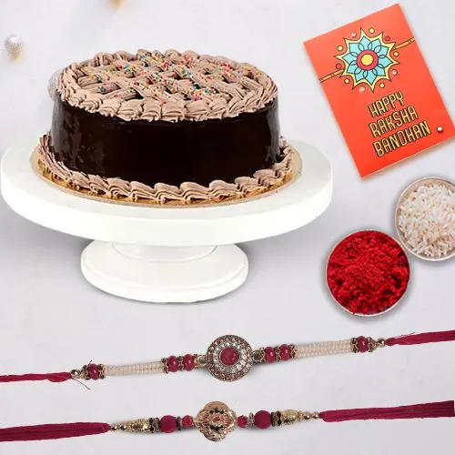 Designer Rakhi set of 2 with Chocolate Cake