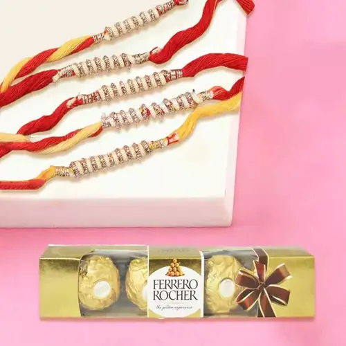 Designer Rakhi Set of 4 pcs with Ferrero Rocher Chocolates