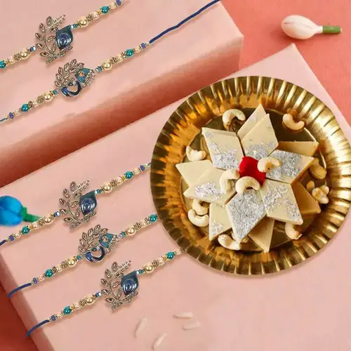 Designer Rakhi Set of 5 with Kaju Katli