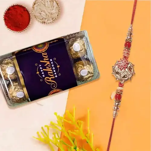 Elegant Kundan Rakhi N Ferrero Rocher Duo