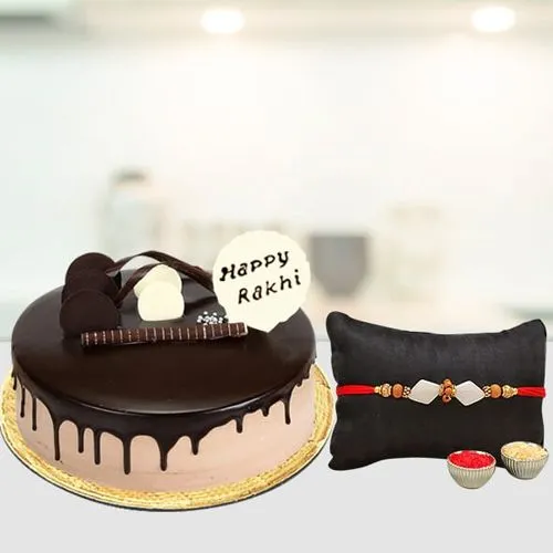 Elegant Rakhi with Chocolate Cake for Brother