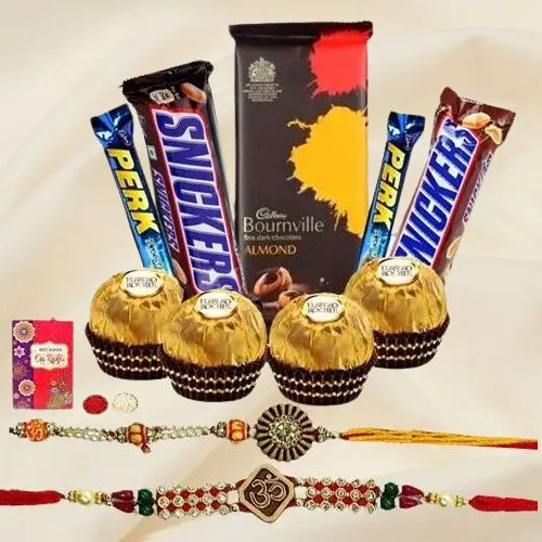 Divine Twin Om Rakhi Set with Assorted Chocolates