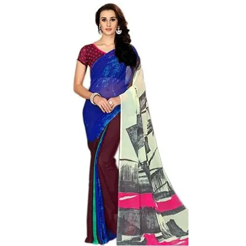 Stylish Ladies Special Multi-color Saree in Marbel Chiffon Fabric