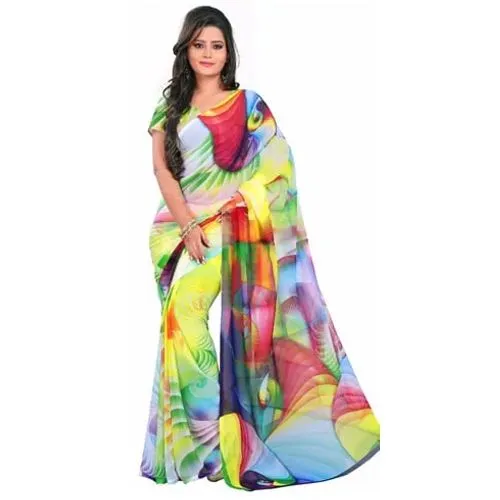Comfy Digital Printed Multicoloured Georgette Saree
