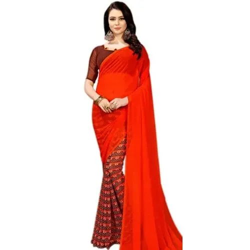 Beautiful Marble Chiffon Printed Saree in Red Color