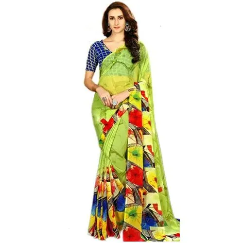 Elegant Marble Chiffon Printed Saree in Green Color for Ladies
