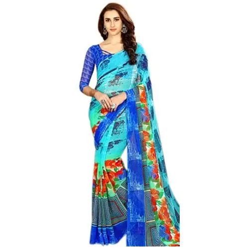Smart-Looking Chiffon Party-wear Saree in Blue Color
