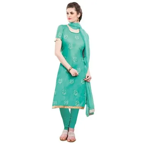 Attractive Green Coloured Chiffon Cotton Embroidered Salwar Kameez
