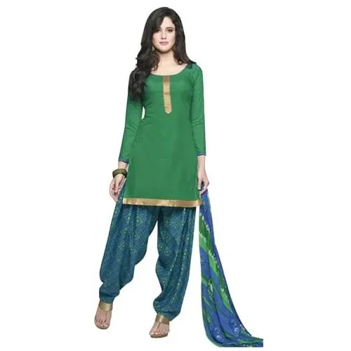 Admirable Deep Green Coloured Pure Cotton Patiala Suit