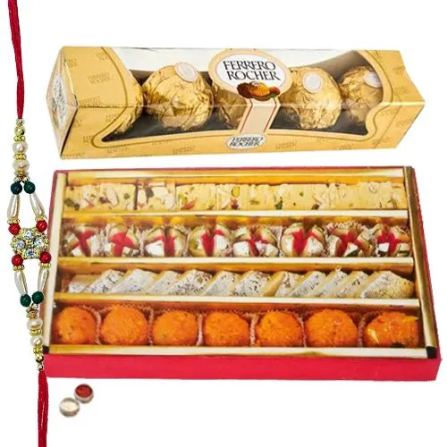 Haldiram Assorted Sweets with Ferrero Rocher Chocolates and a free Rakhi