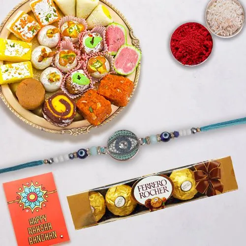 Haldiram Assorted Sweets with Ferrero Rocher Chocolates and a free Rakhi