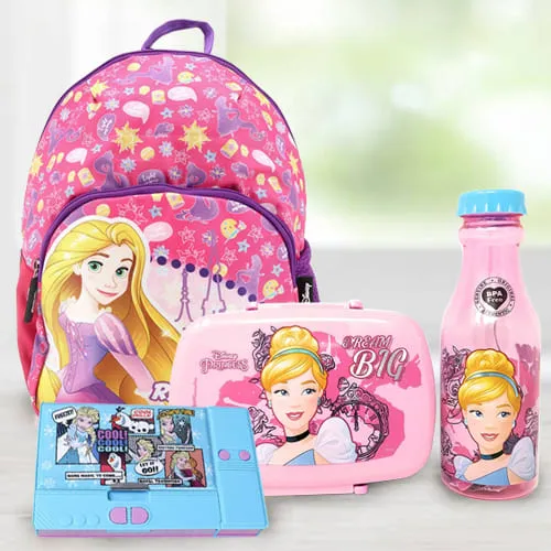 Lovely Cinderella Tiffin Combo, Rapunzel School Bag and Disney Pencil Box
