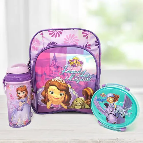 Amazing Princes Sofia Backpack with Lunch Box and Sipper Bottle