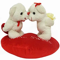 Online Kissing Couple Teddy on Heart Shaped Cushion