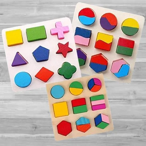 Exclusive Geometry Matching Puzzles Set of 3 Wooden Boards