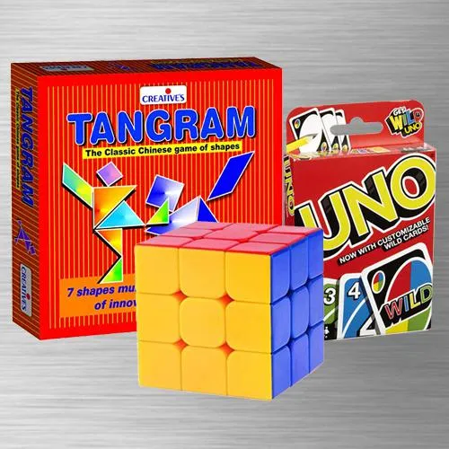 Remarkable Uno Card Game with Tangram Puzzle N Rubiks Cube