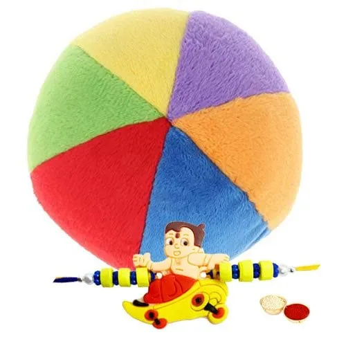 Part Multi – Colored Balls for Kids with Chota Bheem Rakhi and Roli, Tilak and Chawal.