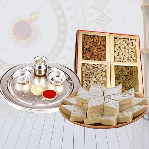 Exclusive Pooja Thali with Kaju Katli N Dry Fruits