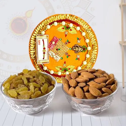 Decorative Pooja Thali with Mixed Dry Fruits Combo