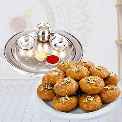 Auspicious Pooja Thali with Pack of Balushahi