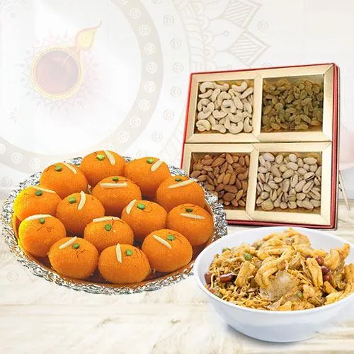 Combo of Assorted Dry Fruits, Laddo n Namkeen