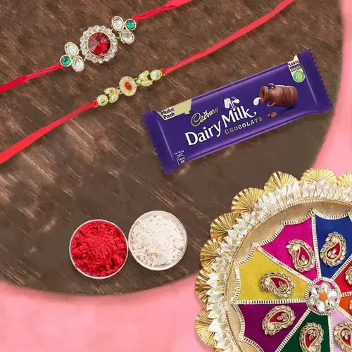 Rakhi Thali with 2 Rakhi and 1 Dairy Milk