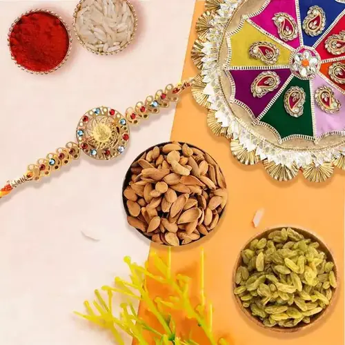 Rakhi Thali with Rakhi and Dry Fruits